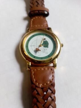 Vintage Avon Fishing Watch Braided Band Quartz Rotating Dial Men New Old Stock
